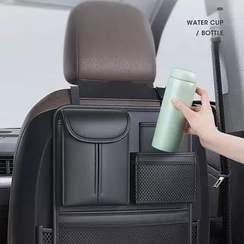 Сумка для хранения на спинке автомобильного сиденья, крепление на подголовник, искусственная кожа, универсальный универсальный органайзер для внедорожников, грузовиков, автозаднее сиденье, аксессуары для салона автомобиля чёрный