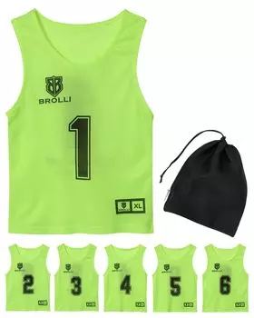 Сумка для хранения нагрудников для детей и взрослых, набор из 6 шт., 90 дней [Brolli], набор, нагрудники, в комплекте, пронумерованные, сетка, гарантия, футбол, футзал, стильный, (флуоресцентный неоновый зеленый