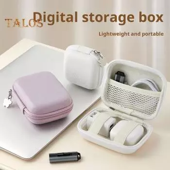 Сумка для хранения наушников, чехол для зарядного устройства, застежка-молния, большая вместимость, компактный размер, портативная противоударная сумка для хранения с плюшевой подкладкой розовый