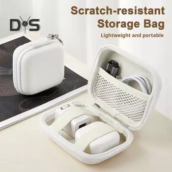 Сумка для хранения наушников, чехол для зарядного устройства, застежка-молния, большая вместимость, компактный размер, портативная противоударная сумка для хранения с плюшевой подкладкой фиолетовый