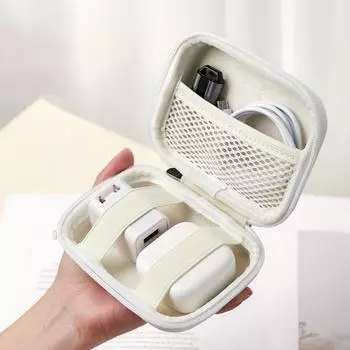 Сумка для хранения наушников Yousheng, чехол для зарядного устройства, застежка-молния, большая вместимость, компактный размер, портативная противоударная сумка для хранения с плюшевой подкладкой розовый