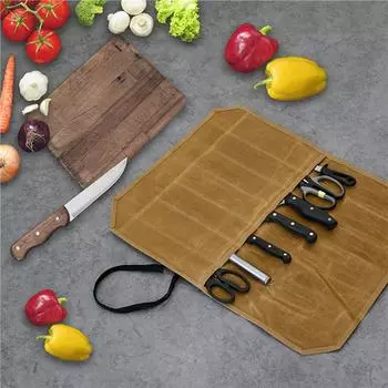 Сумка для хранения ножей из влажного воска Canvas Chef Picnic Camping BBQ Kitchen Portable Storage Bag Chef Bag File Roll Storage армия зеленый