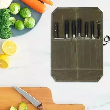Сумка для хранения ножей из влажного воска Canvas Chef Picnic Camping BBQ Kitchen Portable Storage Bag Chef Bag File Roll Storage зелёный