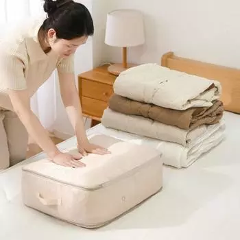 Сумка для хранения одеял, самокомпрессионный органайзер с усиленной ручкой, застежка-молния, водонепроницаемая упаковочная сумка для хранения M бежевый