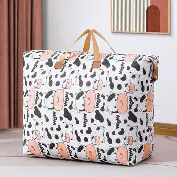 Сумка для хранения одеяла Большая вместимость Усиленная ручка Дышащая ткань Пылезащитная застежка-молния Хранение предметов Износостойкое одеяло с принтом коровы из мультфильма M Cow