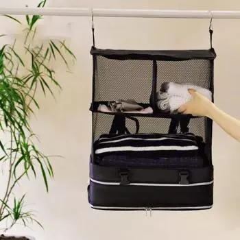 Сумка для хранения одежды Большая вместимость Многослойная складная конструкция Портативная подвесная одежда L серый