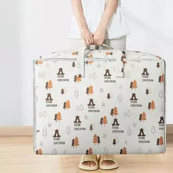 Сумка для хранения одежды, большая вместимость, принт, большая несущая способность, двойные ручки, пыленепроницаемое, влагонепроницаемое одеяло, сумка для хранения подушек, переезд L белый