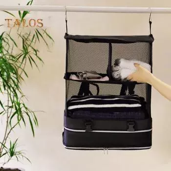 Сумка для хранения одежды, большая вместимость, многослойная, складная конструкция, портативный подвесной органайзер для одежды, сумка для хранения L чёрный