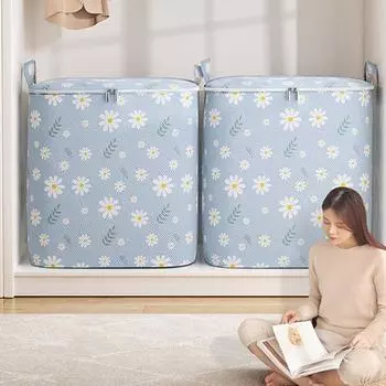 Сумка для хранения одежды, большая вместительная сумка с цветочным принтом, большая несущая способность, двойные ремни, пыленепроницаемое, влагонепроницаемое одеяло, сумка для хранения подушек L синий