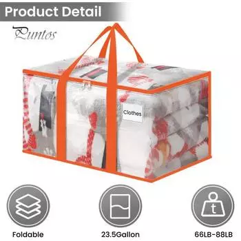 Сумка для хранения одежды, большая вместительная прочная сумка на молнии с карманом для этикетки и прочной ручкой для дома оранжевый