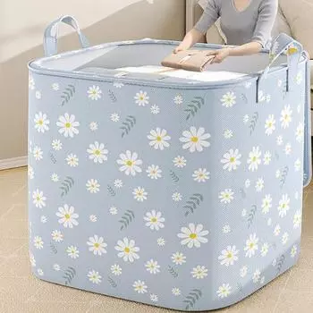 Сумка для хранения одежды, большая вместительная сумка с цветочным принтом, большая несущая способность, двойные ремни, пыленепроницаемое, влагонепроницаемое одеяло, сумка для хранения подушек L синий