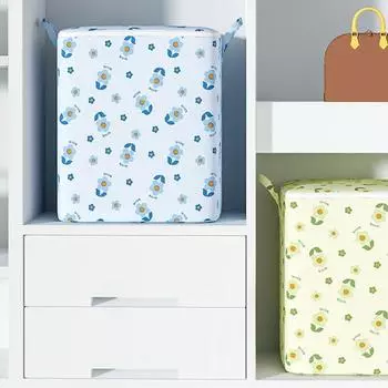 Сумка для хранения одежды, большая вместительная сумка с цветочным принтом, большая несущая способность, двойные ремни, пыленепроницаемое, влагонепроницаемое одеяло, сумка для хранения подушек S синий