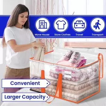 Сумка для хранения одежды, большая вместительная прочная сумка на молнии с карманом для этикетки и прочной ручкой для дома оранжевый