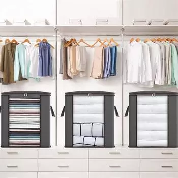 Сумка для хранения одежды большой емкости с прозрачным окном, складная портативная ручка, дышащее одеяло из нетканого материала, одеяло, простыня, органайзер для свитера серый