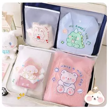 Сумка для хранения одежды, дорожная мультяшная детская прозрачная сумка для одежды на молнии, симпатичная утолщенная матовая сумка, сумка для нижнего белья