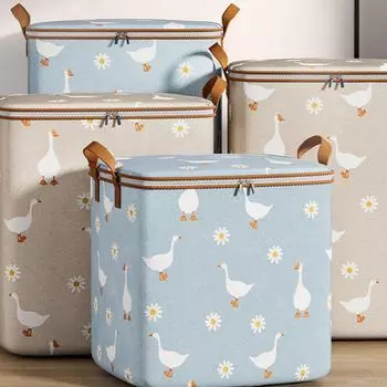Сумка для хранения одежды с ручкой на молнии, большая емкость, пылезащитное одеяло с принтом, ящик для хранения игрушек, одеял S синий