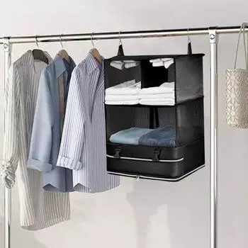 Сумка для хранения одежды Yousheng, большая вместимость, многослойная, складная конструкция, портативный подвесной органайзер для одежды, сумка для хранения L серый