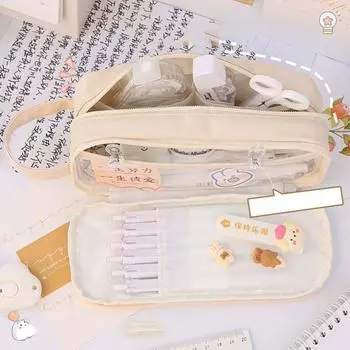 Сумка для хранения, однотонный пенал большой емкости на молнии, канцелярская сумка для женщин розовый