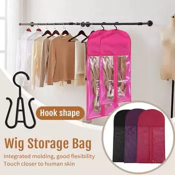 Сумка для хранения париков с крючком. Подставка для париков, вмещает несколько париков. Пылезащитный органайзер для хранения с крючком для наращенных волос. S чёрный