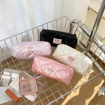 Сумка для хранения пеналов для студентов, переносная сумка для хранения кистей для макияжа для девочек, органайзер для макияжного столика в спальне чёрный