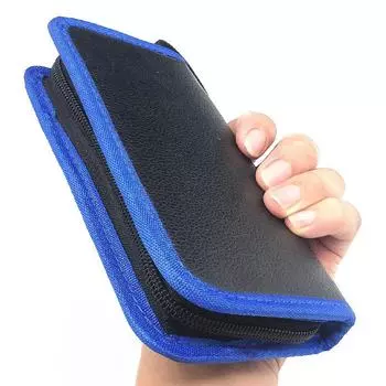 Сумка для хранения пинцетов из синей клетчатой ткани из кожи - Портативный органайзер для ручных инструментов Canvas Tweezers 9 Grids