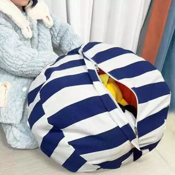 Сумка для хранения плюшевых игрушек, большая вместимость, застежка-молния, полосатый дизайн, органайзер для игрушек, одежды, одеял, сумка для хранения мягких игрушек для дома, спальни S светло-синий