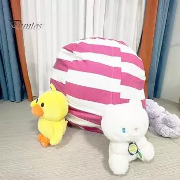 Сумка для хранения плюшевых игрушек, большая вместимость, застежка-молния, полосатый дизайн, органайзер для игрушек, одежды, одеял, сумка для хранения мягких игрушек для дома, спальни S темно-синий