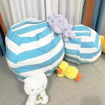 Сумка для хранения плюшевых игрушек, большая вместимость, застежка-молния, полосатый дизайн, органайзер для игрушек, одежды, одеял, сумка для хранения мягких игрушек для дома, спальни S светло-синий