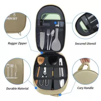 Сумка для хранения принадлежностей для кемпинга, переносная сумка для барбекю, органайзер для кухонных принадлежностей, сумка для хранения кухонных принадлежностей зелёный