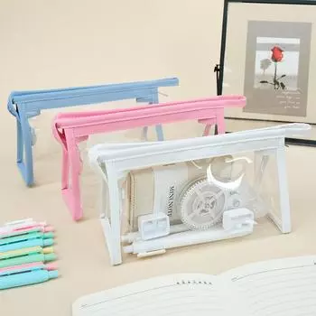 Сумка для хранения Простая сумка для хранения Школьные принадлежности Косметичка Симпатичная большая вместимость Ins Пластиковый пенал Офисный прозрачный пенал ручной работы зелёный