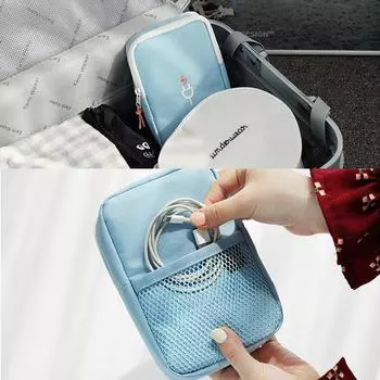 Сумка для хранения проводов зарядного устройства Цифровой USB-кабель Органайзер для гаджетов Портативный чехол для внешнего аккумулятора Дорожная сумка для кабеля на молнии синий