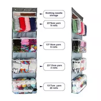 Сумка для хранения пряжи Yousheng Crochet Organizer, большая вместимость, несколько отделений, застежка-молния, органайзер для хранения вязаных крючком, прозрачная подвесная сумка серый