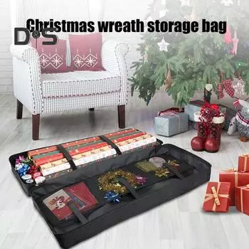 Сумка для хранения рождественских венков, органайзеры из упаковочной бумаги с ручкой, застежкой-молнией, водонепроницаемая, прочная сумка для хранения с внутренними карманами чёрный