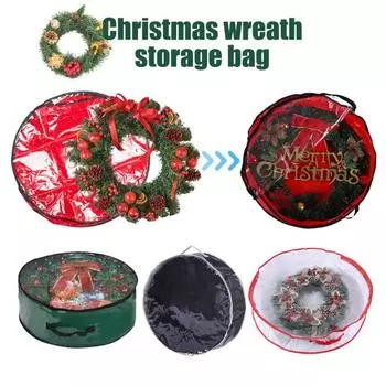 Сумка для хранения рождественских венков с ручкой, застежкой-молнией, прозрачная рождественская гирлянда, пылезащитный органайзер S белый