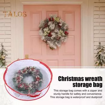 Сумка для хранения рождественских венков с ручкой, застежкой-молнией, прозрачная рождественская гирлянда, пылезащитная сумка-органайзер для хранения S белый