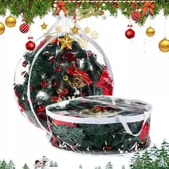 Сумка для хранения рождественских венков с ручкой, застежкой-молнией, большой емкости, прозрачные гирлянды, мини-деревья, пыленепроницаемая S красный