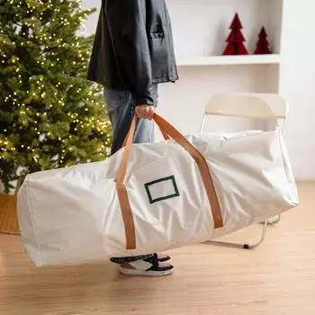Сумка для хранения рождественской елки. Прочная водонепроницаемая сумка для хранения искусственной елки с усиленными ручками и молнией. белый