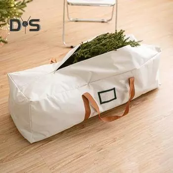 Сумка для хранения рождественской елки. Прочная водонепроницаемая сумка для хранения искусственной елки с усиленными ручками и молнией. белый
