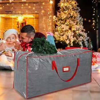 Сумка для хранения рождественской елки Прочный дышащий с ручками Колеса большой вместимости Двойные молнии Влагостойкий органайзер для рождественской елки L серый