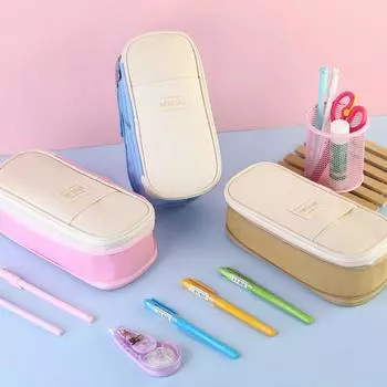 Сумка для хранения ручек Kawaii, большая вместимость, цветной пенал для ручек Macaron, органайзер для канцелярских принадлежностей для студентов темно-синий/белый