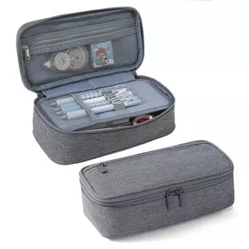 Сумка для хранения ручек, пенал, 2 слоя, большая емкость, косметические принадлежности высокого качества, простые канцелярские коробки для студентов серый