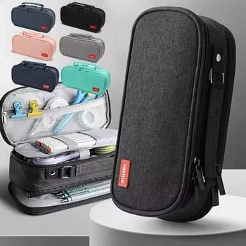 Сумка для хранения ручек, пенал, 4 слоя, большая емкость, косметические принадлежности для учебы, простые студенческие канцелярские коробки зелёный