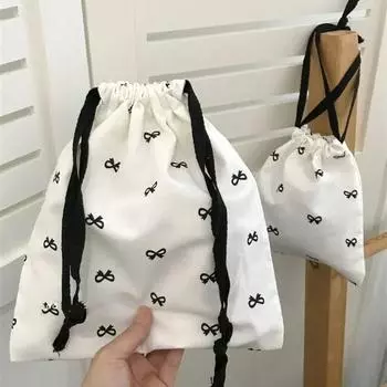 Сумка для хранения с бантом и завязками на шнурке, холщовая сумка для подгузников, хлопковая сумка для ежедневного ношения M синий