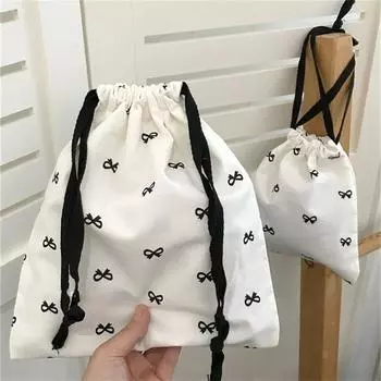 Сумка для хранения с бантом и завязками, переносная хлопковая сумка для подгузников, сумка для подвешивания на завязках для женщин M синий