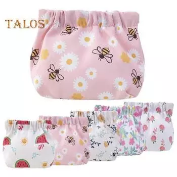 Сумка для хранения с цветочным принтом, металлическая пружинная открывающаяся портативная легкая косметичка для путешествий, сумка для ключей, косметичка для наушников розовый