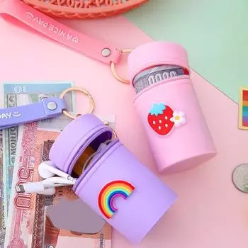 Сумка для хранения с мультяшным декором, наушники, ключи, ведро для хранения монет с ремешком на запястье, застежка-молния, портативный брелок, сумка, украшение, подвеска A