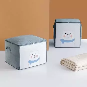 Сумка для хранения с мультяшным медведем и принтом, влагостойкая нетканая ткань, держатель для подушек для постельного белья для шкафа Transverse серый