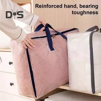 Сумка для хранения с усиленной ручкой, грузоподъемность 75 кг, большая вместимость, водонепроницаемый складной органайзер для одеял M темно-синий