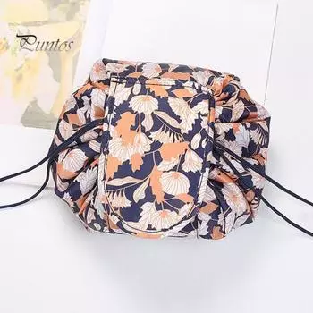 Сумка для хранения с завязками на шнурке, с принтом цветов фламинго, большой емкости, косметичка, застегивающаяся на ленту, герметичная сумка для хранения для путешествий и бизнеса чёрный