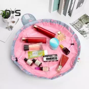 Сумка для хранения с завязками на шнурке, с принтом цветов фламинго, большой емкости, косметичка, застегивающаяся на ленту, герметичная сумка для хранения для путешествий и бизнеса синий